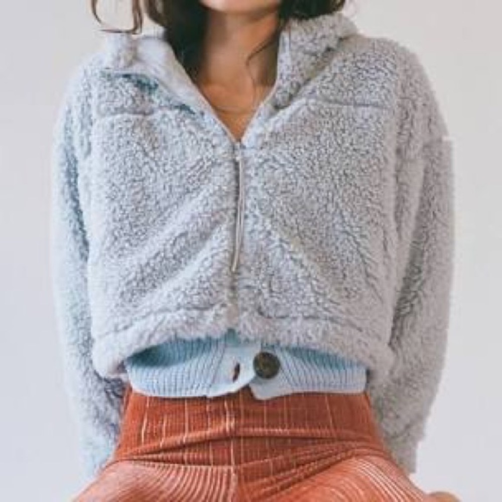 UO blue cropped teddy coat - Picture 4 of 9